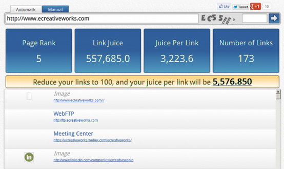 Link Juice: un tool online per la misurazione della linkjuice di una pagina web agency tool SEO PageRank linkjuice link juice  immagini foto